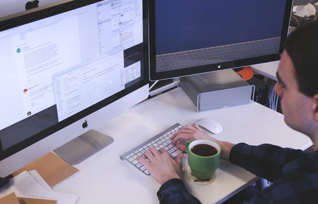 a worker behind the desk